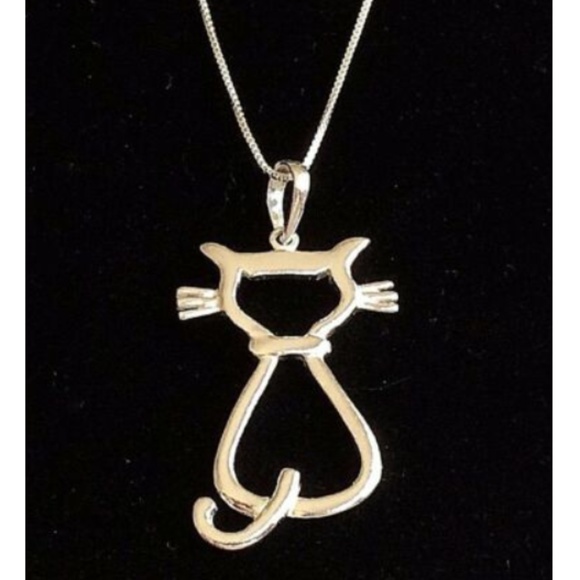 Sterling Silver Kitty Cat Lady Necklace 18" 925 - Picture 1 of 8